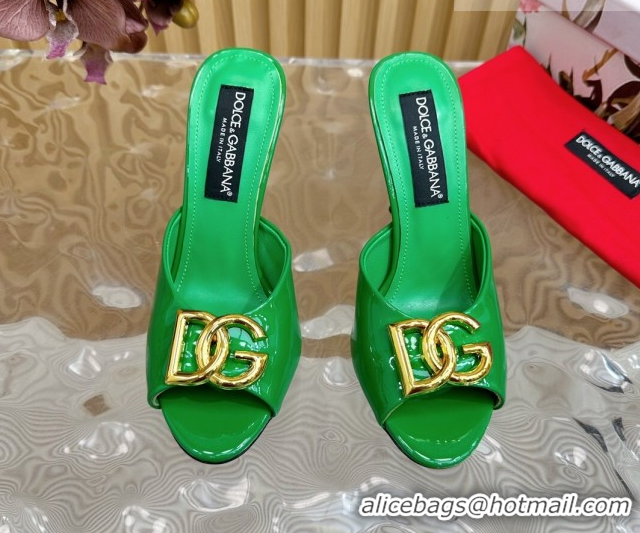 Luxury Dolce & Gabbana Patent Leather Heel Slides Sandal 10cm with DG Logo DG121103 Green 2026