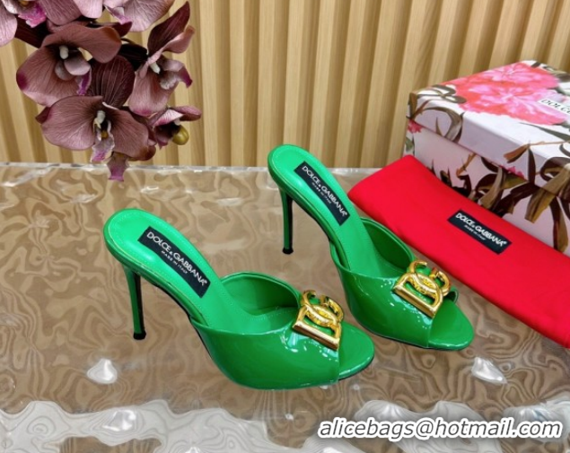 Luxury Dolce & Gabbana Patent Leather Heel Slides Sandal 10cm with DG Logo DG121103 Green 2026