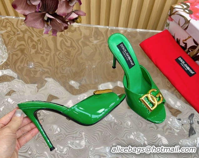 Luxury Dolce & Gabbana Patent Leather Heel Slides Sandal 10cm with DG Logo DG121103 Green 2026