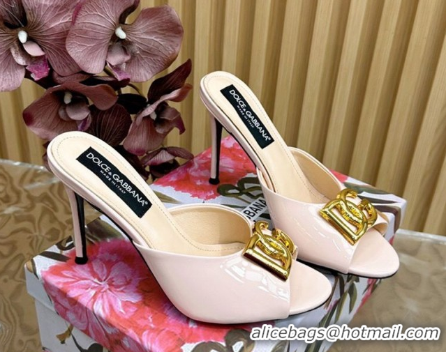 Good Product Luxury Dolce & Gabbana Patent Leather Heel Slides Sandal 10cm with DG Logo DG121103 Nude 2026