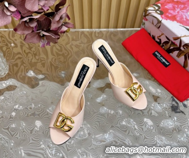 Good Product Luxury Dolce & Gabbana Patent Leather Heel Slides Sandal 10cm with DG Logo DG121103 Nude 2026