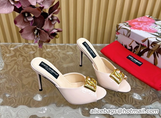 Good Product Luxury Dolce & Gabbana Patent Leather Heel Slides Sandal 10cm with DG Logo DG121103 Nude 2026