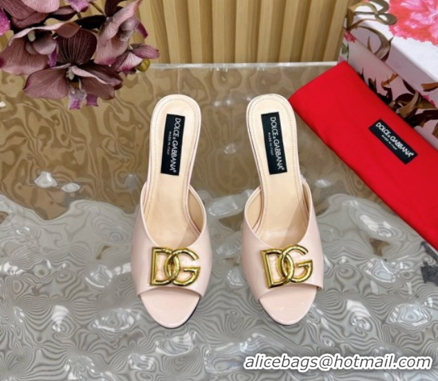 Good Product Luxury Dolce & Gabbana Patent Leather Heel Slides Sandal 10cm with DG Logo DG121103 Nude 2026