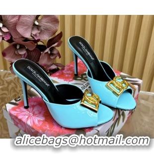 Shop Duplicate Luxury Dolce & Gabbana Patent Leather Heel Slides Sandal 10cm with DG Logo DG121103 Light Blue 2026