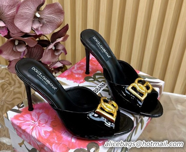 Shop Duplicate Dolce & Gabbana Patent Leather Heel Slides Sandal 10cm with DG Logo DG121103 Black 2026