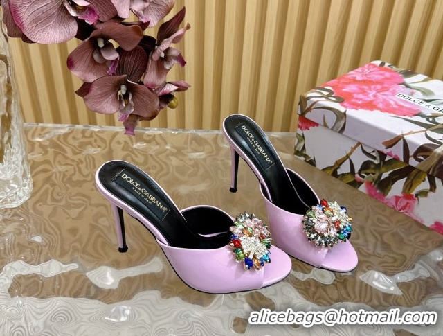 Grade Dolce & Gabbana Patent Leather Heel Slides Sandal 10cm with Strass DG121104 Purple 2026