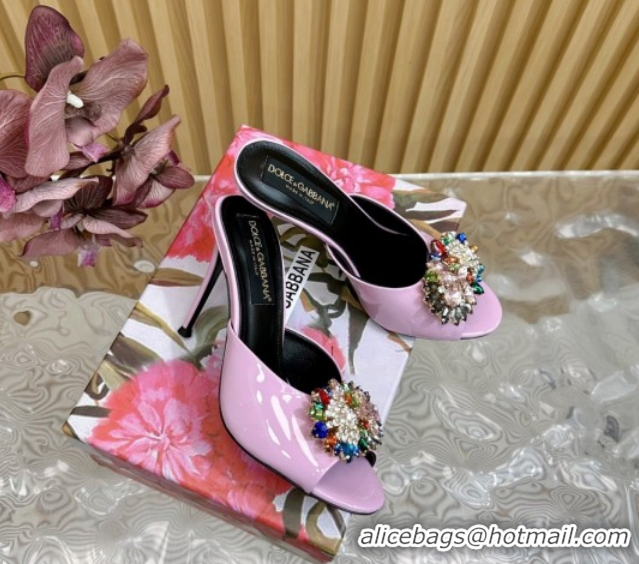 Grade Dolce & Gabbana Patent Leather Heel Slides Sandal 10cm with Strass DG121104 Purple 2026