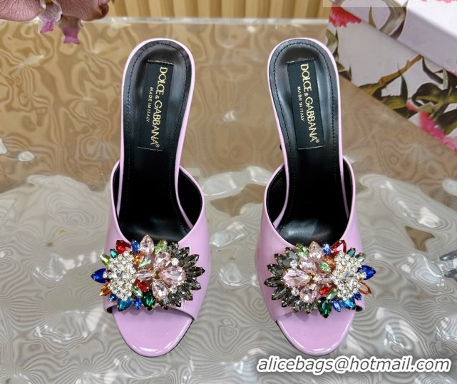 Grade Dolce & Gabbana Patent Leather Heel Slides Sandal 10cm with Strass DG121104 Purple 2026