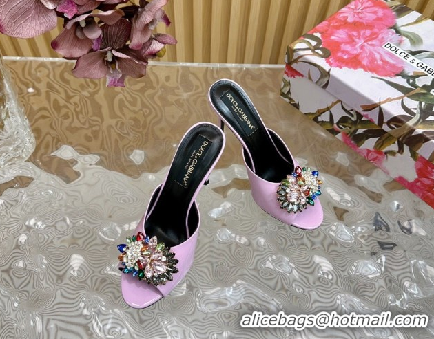 Grade Dolce & Gabbana Patent Leather Heel Slides Sandal 10cm with Strass DG121104 Purple 2026