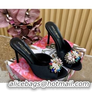 Lower Price Dolce & Gabbana Satin Heel Slides Sandal 10cm with Strass DG121104 Black 2026