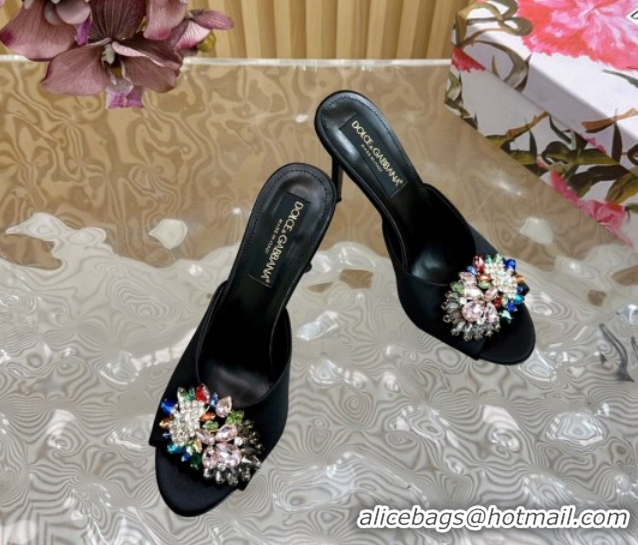 Lower Price Dolce & Gabbana Satin Heel Slides Sandal 10cm with Strass DG121104 Black 2026