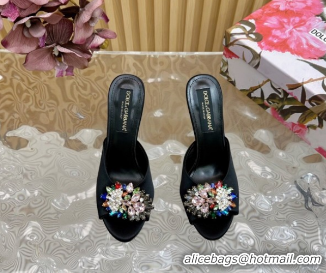Lower Price Dolce & Gabbana Satin Heel Slides Sandal 10cm with Strass DG121104 Black 2026