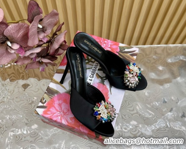 Lower Price Dolce & Gabbana Satin Heel Slides Sandal 10cm with Strass DG121104 Black 2026