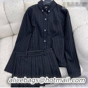 ​Top Quality Miu Miu Wool Striped Jacket and Mini Skirt Set MM011304 Black 2026