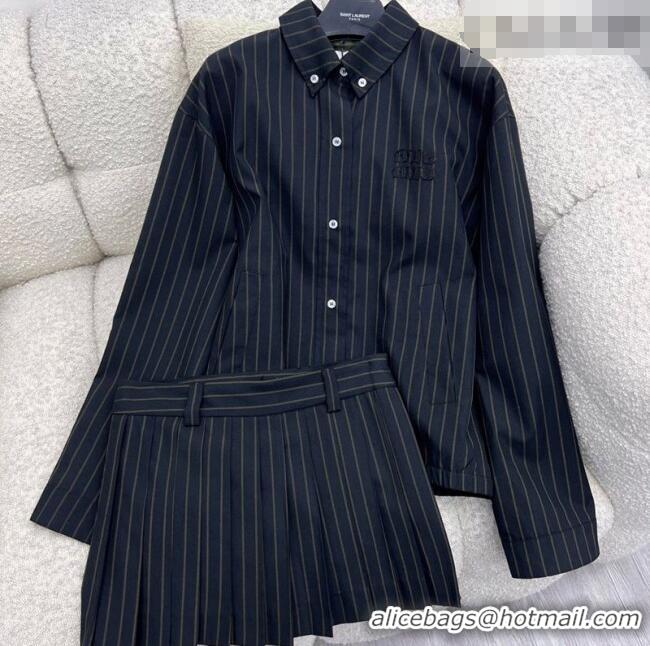 ​Top Quality Miu Miu Wool Striped Jacket and Mini Skirt Set MM011304 Black 2026