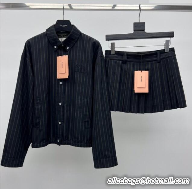 ​Top Quality Miu Miu Wool Striped Jacket and Mini Skirt Set MM011304 Black 2026