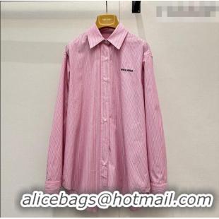 ​Buy Fashionable Miu Miu Cotton Striped Long Shirt MM011305 Pink 2026