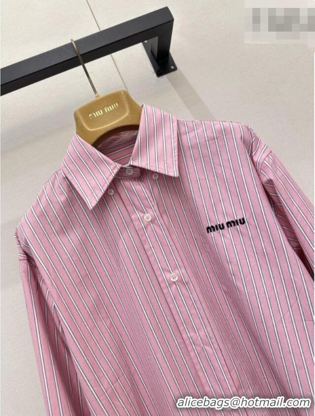 ​Buy Fashionable Miu Miu Cotton Striped Long Shirt MM011305 Pink 2026