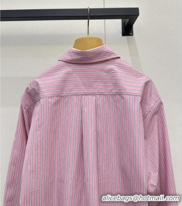 ​Buy Fashionable Miu Miu Cotton Striped Long Shirt MM011305 Pink 2026