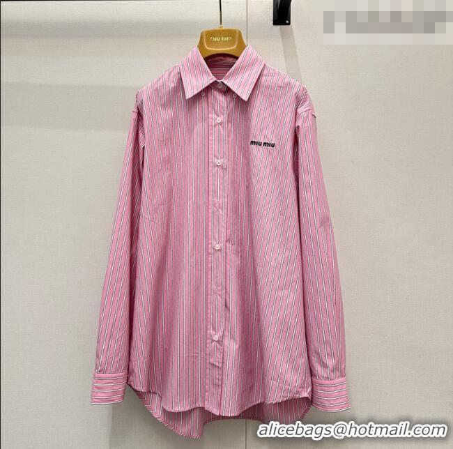 ​Buy Fashionable Miu Miu Cotton Striped Long Shirt MM011305 Pink 2026
