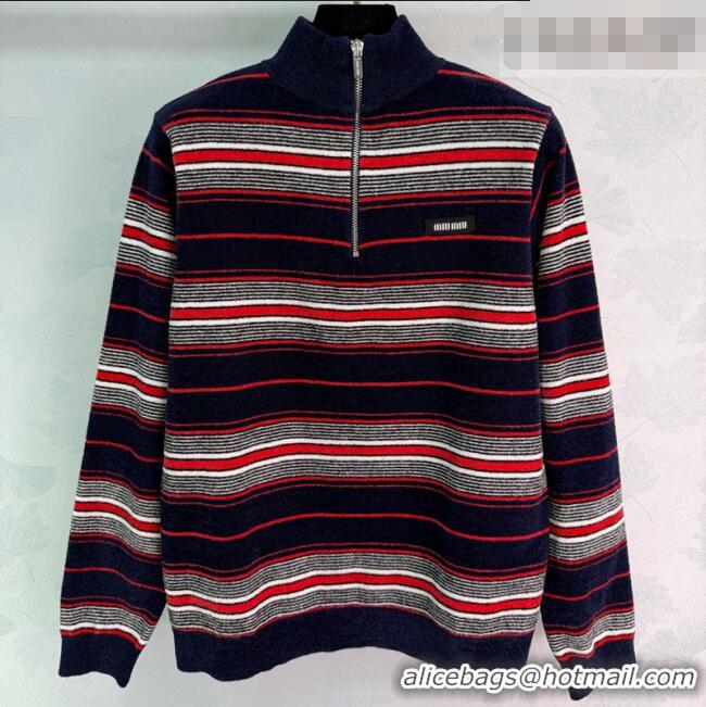 ​Famous Brand Miu Miu Striped Polo Shirt MM011307 Black/Multicolor 2026