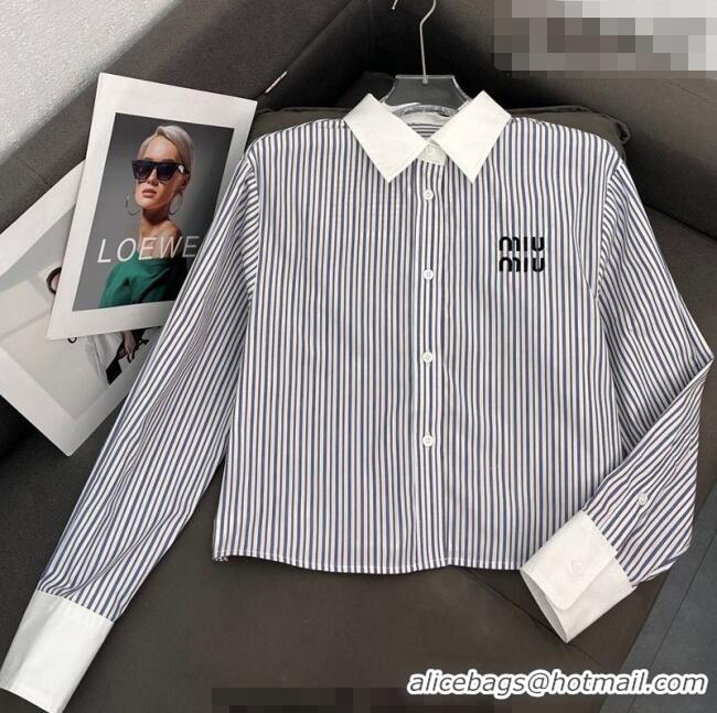 Good Quality Miu Miu Cotton Striped Shirt MM011312 White/Blue/Brown 2026