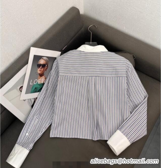Good Quality Miu Miu Cotton Striped Shirt MM011312 White/Blue/Brown 2026