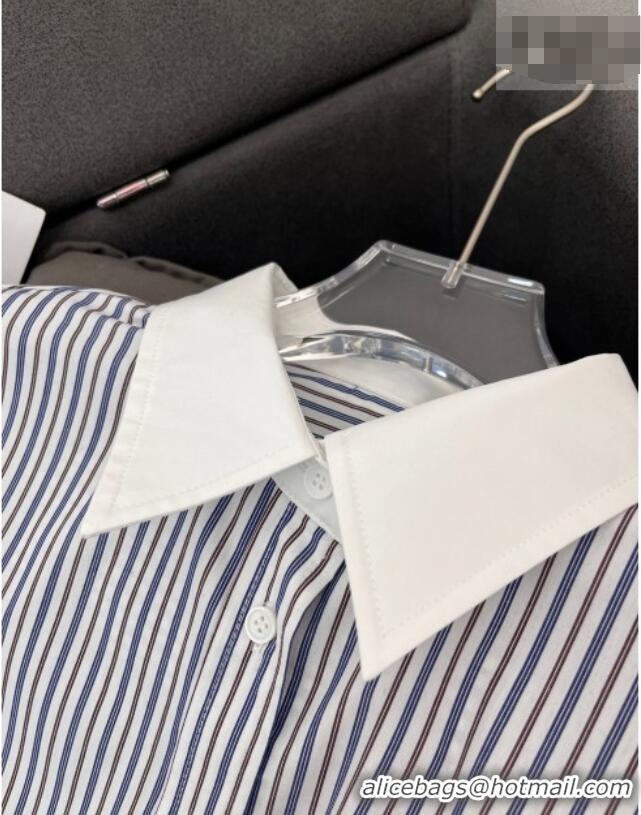 Good Quality Miu Miu Cotton Striped Shirt MM011312 White/Blue/Brown 2026