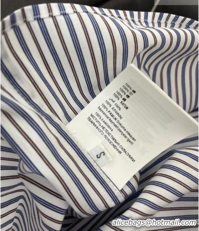 Good Quality Miu Miu Cotton Striped Shirt MM011312 White/Blue/Brown 2026