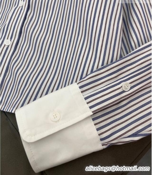 Good Quality Miu Miu Cotton Striped Shirt MM011312 White/Blue/Brown 2026