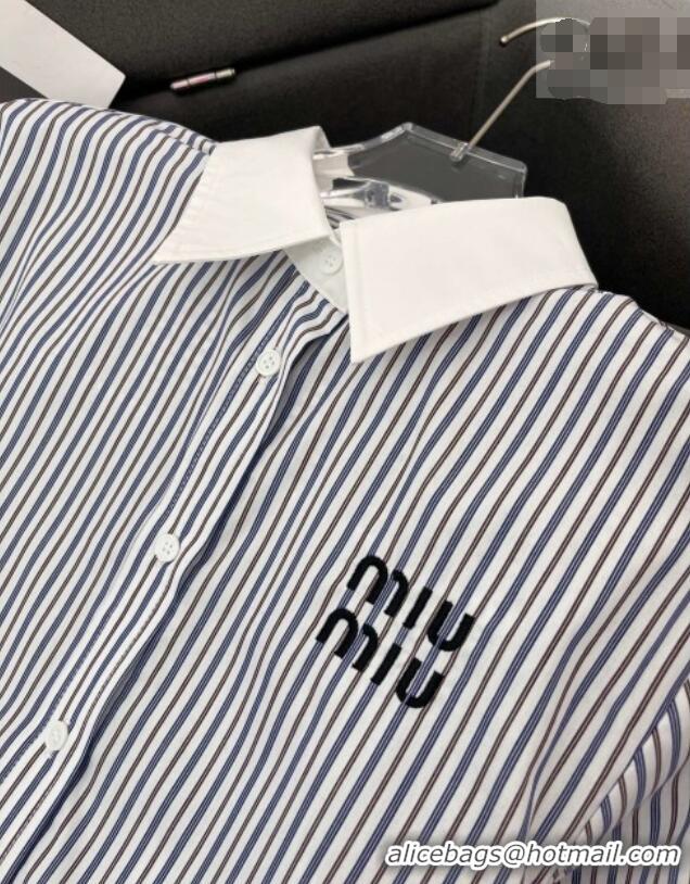 Good Quality Miu Miu Cotton Striped Shirt MM011312 White/Blue/Brown 2026