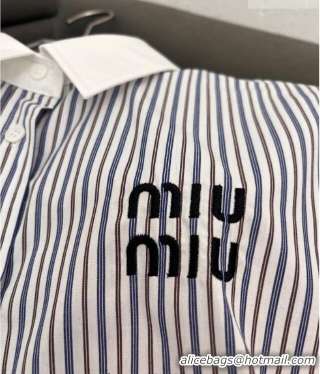 Good Quality Miu Miu Cotton Striped Shirt MM011312 White/Blue/Brown 2026