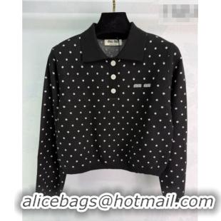 ​Buy Discount Miu Miu Satin and Wool Polo Shirt MM011302 Black 2026