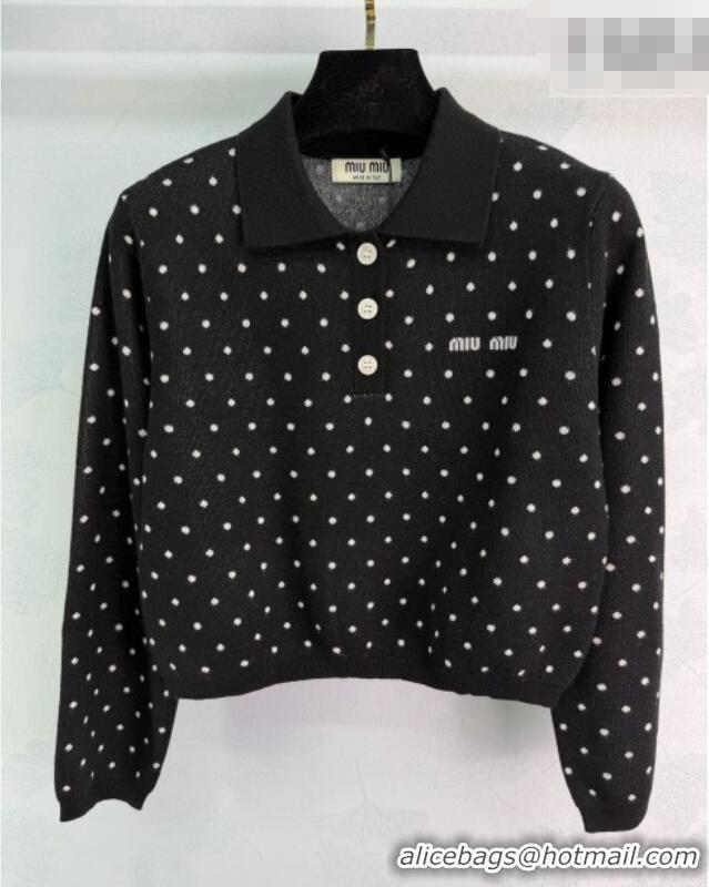 ​Buy Discount Miu Miu Satin and Wool Polo Shirt MM011302 Black 2026