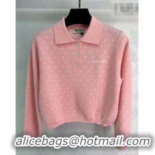 ​Top Grade Miu Miu Satin and Wool Polo Shirt MM011302 Pink 2026