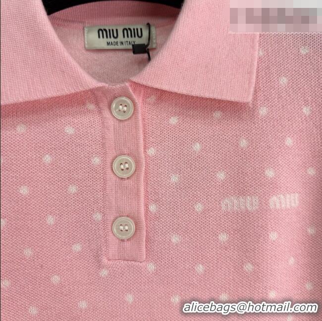 ​Top Grade Miu Miu Satin and Wool Polo Shirt MM011302 Pink 2026