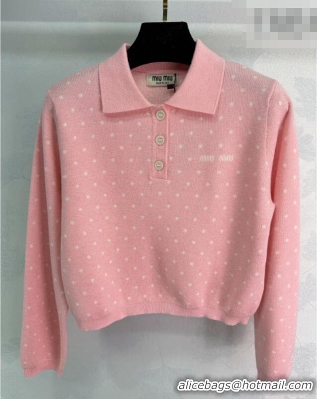 ​Top Grade Miu Miu Satin and Wool Polo Shirt MM011302 Pink 2026