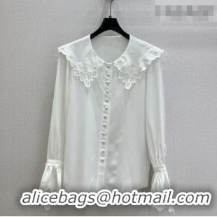 ​Inexpensive Miu Miu Silk Shirt with Lace Trim MM011306 White 2026