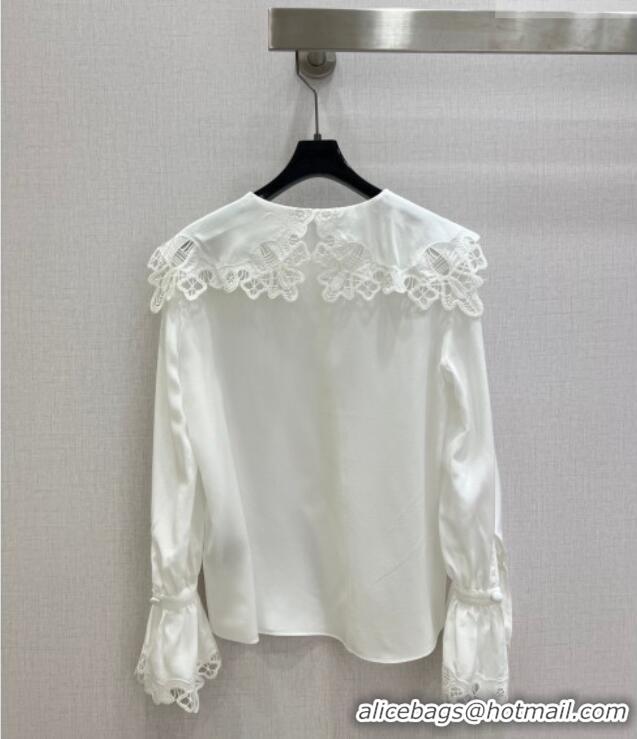 ​Inexpensive Miu Miu Silk Shirt with Lace Trim MM011306 White 2026