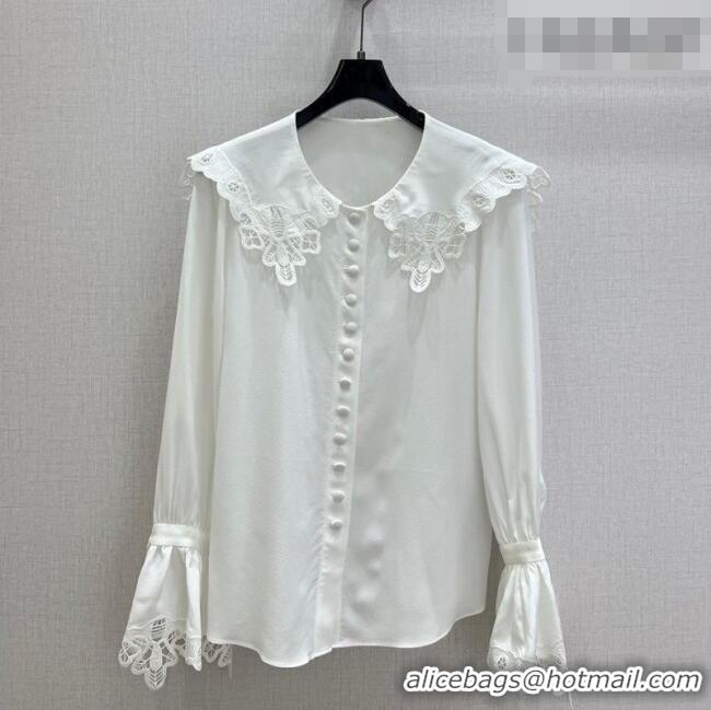 ​Inexpensive Miu Miu Silk Shirt with Lace Trim MM011306 White 2026