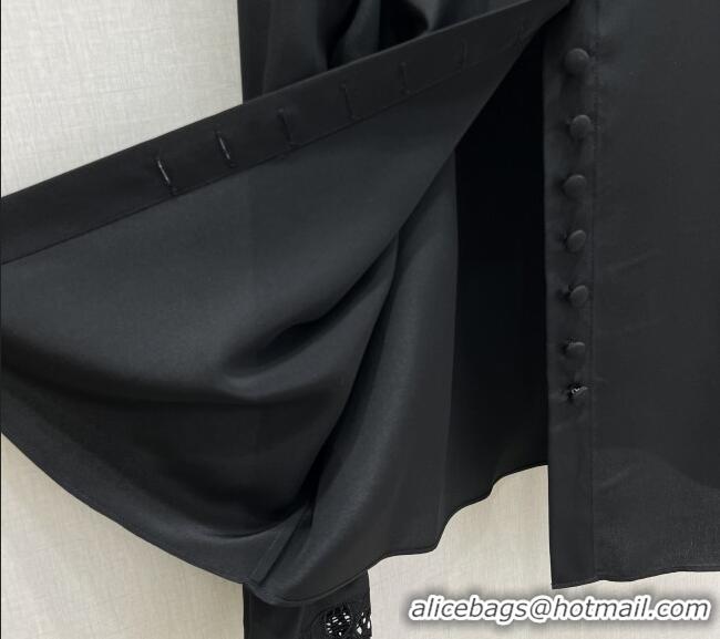 Luxury Discount Miu Miu Silk Shirt with Lace Trim MM011306 Black 2026