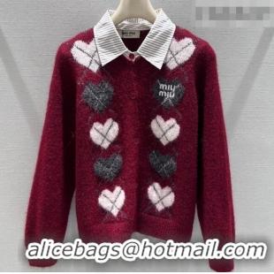 Reasonable Price Miu Miu Wool Mohair Heart Cardigan MM011311 Red 2026