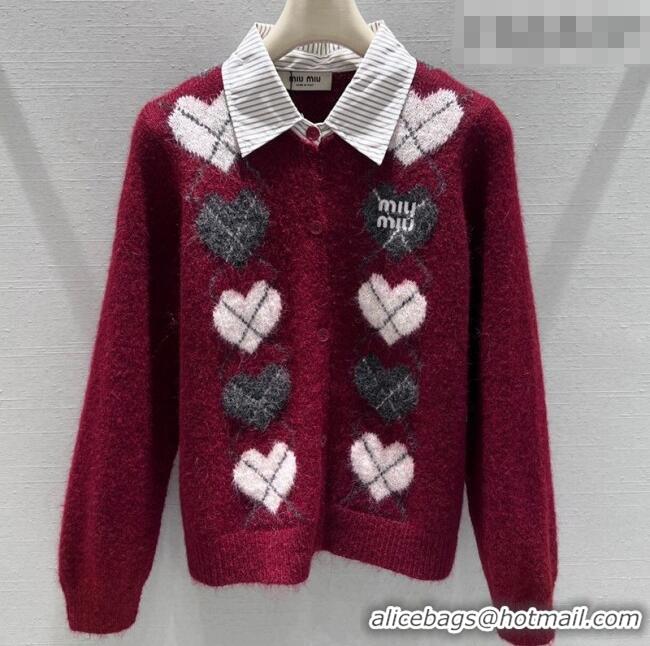 Reasonable Price Miu Miu Wool Mohair Heart Cardigan MM011311 Red 2026