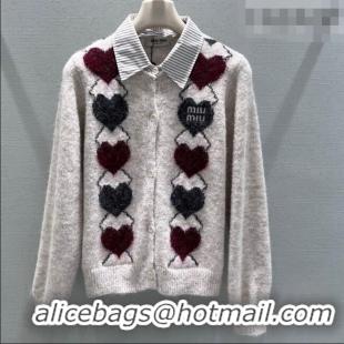 Most Popular Miu Miu Wool Mohair Heart Cardigan MM011311 Light Grey 2026