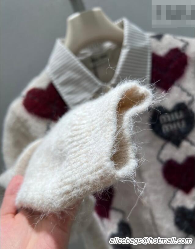 Most Popular Miu Miu Wool Mohair Heart Cardigan MM011311 Light Grey 2026