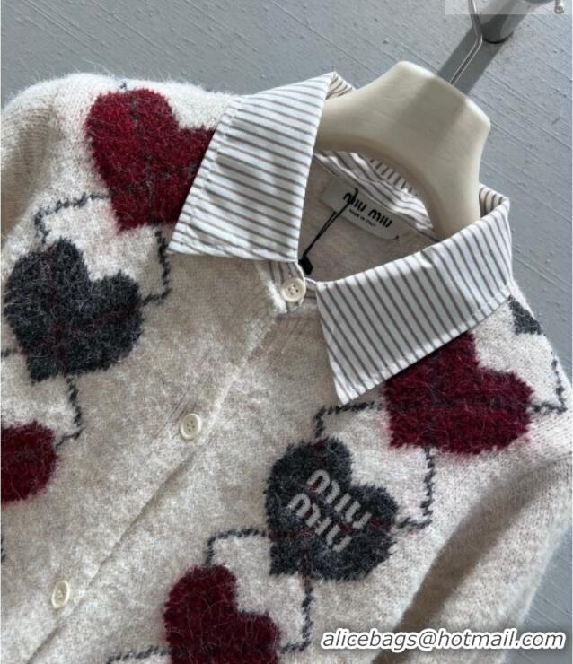 Most Popular Miu Miu Wool Mohair Heart Cardigan MM011311 Light Grey 2026
