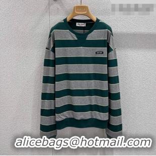 Top Quality Miu Miu Cotton Striped T-Shirt MM011316 Grey/Green 2026
