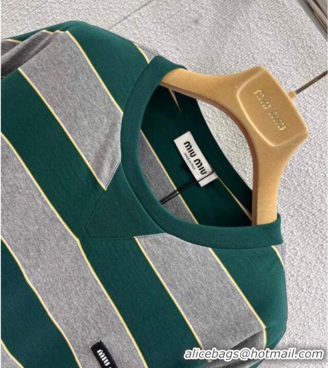 Top Quality Miu Miu Cotton Striped T-Shirt MM011316 Grey/Green 2026
