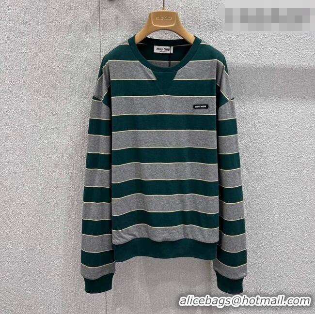 Top Quality Miu Miu Cotton Striped T-Shirt MM011316 Grey/Green 2026