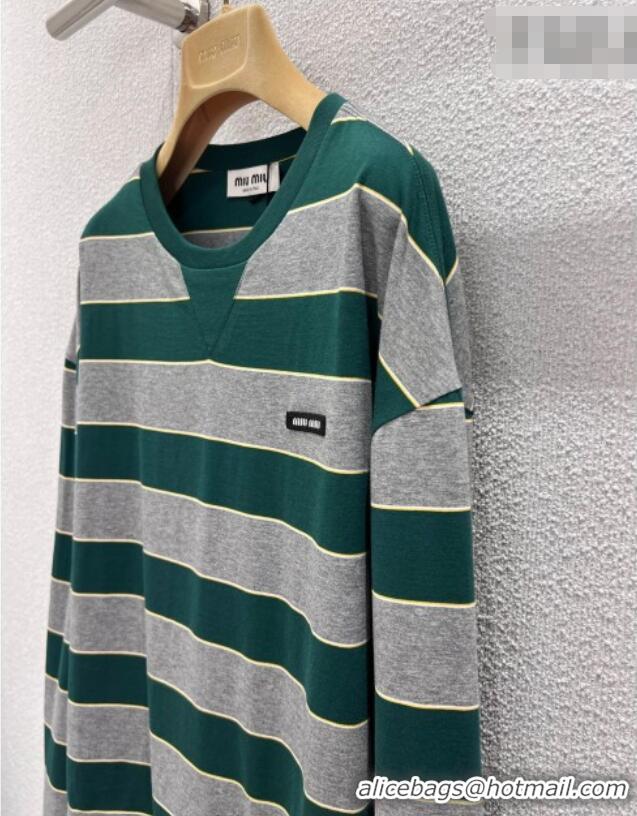 Top Quality Miu Miu Cotton Striped T-Shirt MM011316 Grey/Green 2026